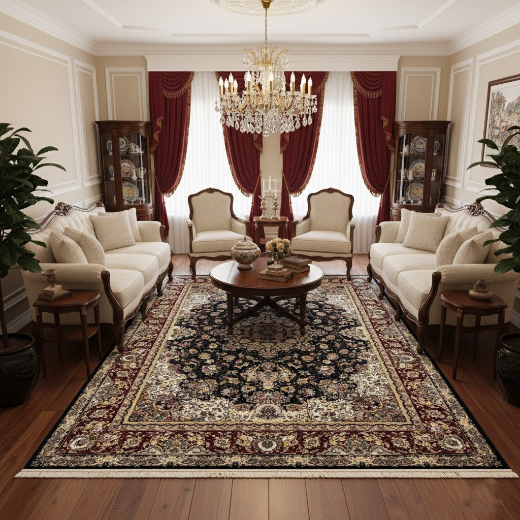 Abeer Black & Maroon Iranian Rug