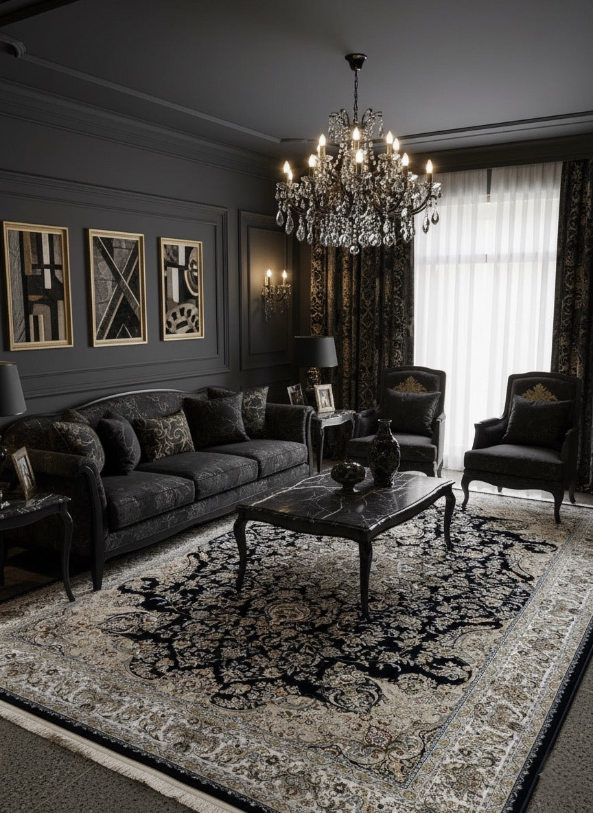 Shehnaz Iranian Imported Navy Blue Rug