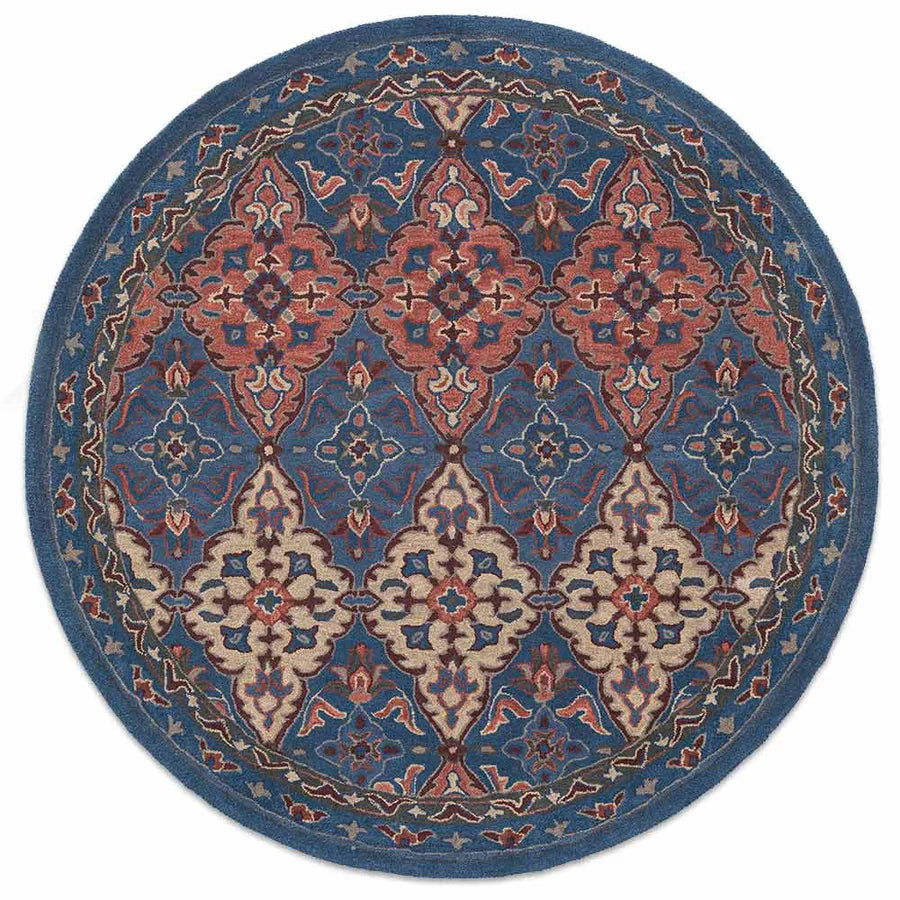 FEMAR-C5 Blue Traditional Hand Tufted Round Plush New Zealand Wool Rug