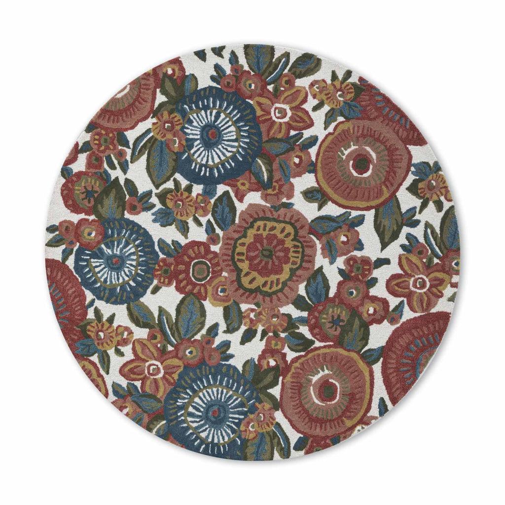 Brodieb Multicolor Floral Hand Tufted Round Plush New Zealand Wool Rug