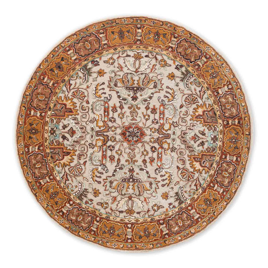 Negin Beige & Rust Traditional Hand Tufted Round Plush New Zealand Wool Rug