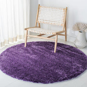 Purple Handcrafted Round Solid Microfiber Plush Anti Skid Shaggy Carpet