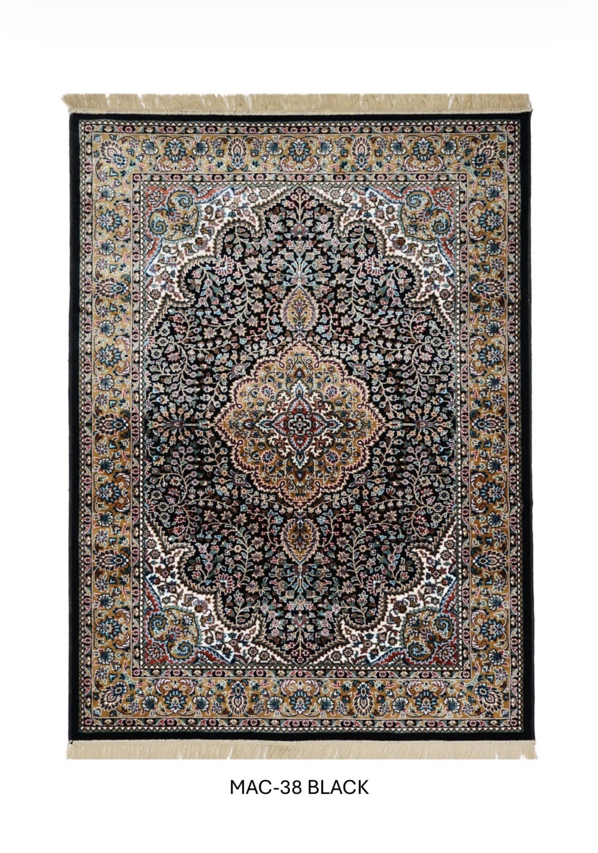 Black & Gold Tabriz Floral Persian Silk Carpet