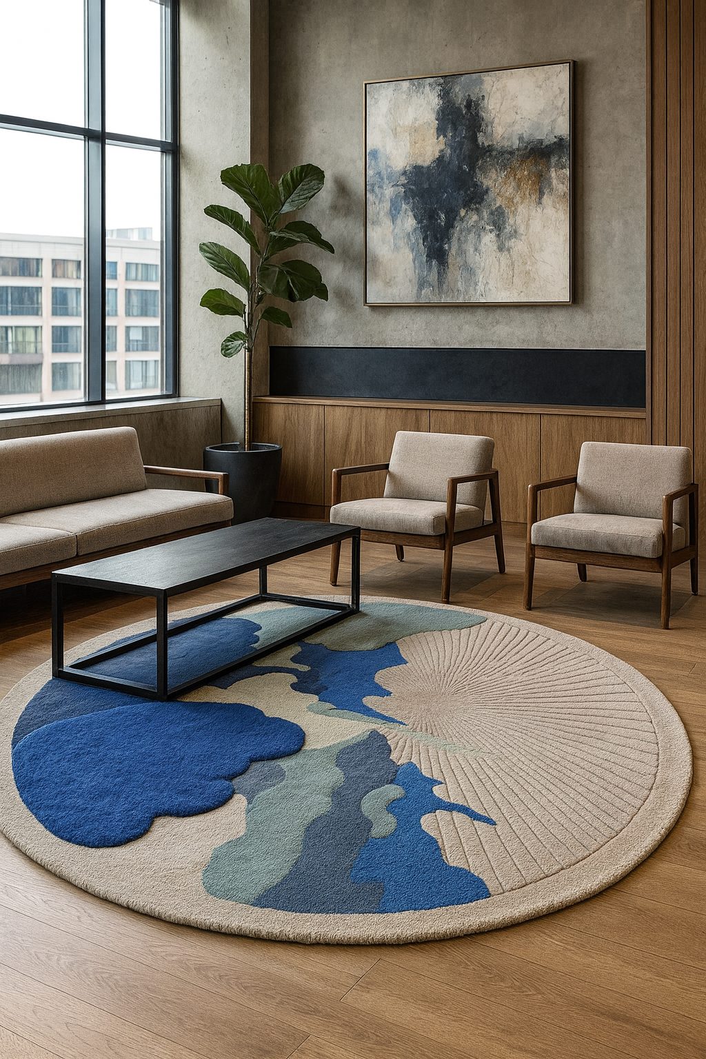 Cobalt Threads Hand Tufted Area Rug Irregular Shape Carpet