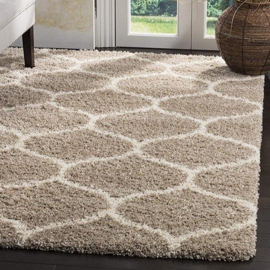 Handcrafted Cream & Beige Shaggy Carpet