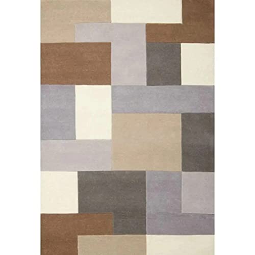 Grey & beige Multi Coloured Cube Hand Tufted Wool Rug