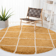 Mustard Round Trellis Microfiber Super Soft Anti Skid Shaggy Rug