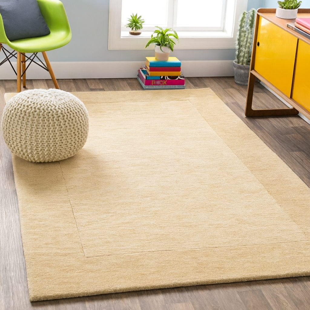 Hand Tufted Light Beige Geometric Wool Carpet