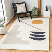 Off White Abstract Hand Tufted Woolen Rug