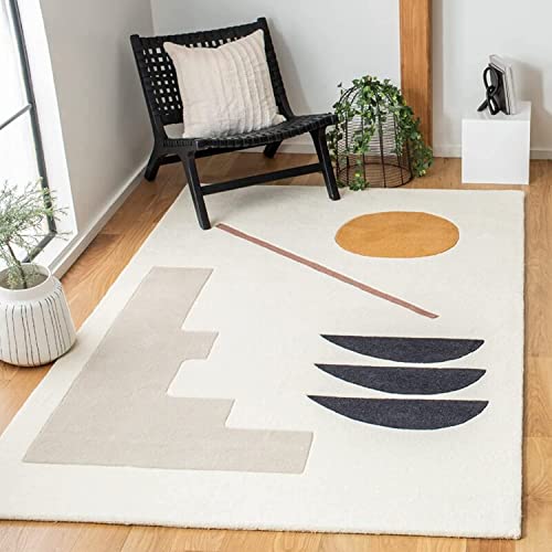 Off White Abstract Hand Tufted Woolen Rug