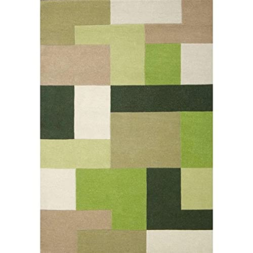 Green Multi Coloured Cube Hand Tufted Wool Rug