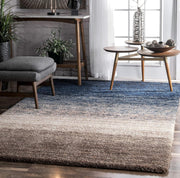 Handcrafted Blue & Beige Ombre Shaggy Carpet