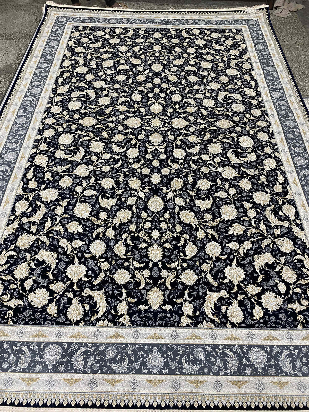 Niyaz Iranian Imported Navy Blue Rug