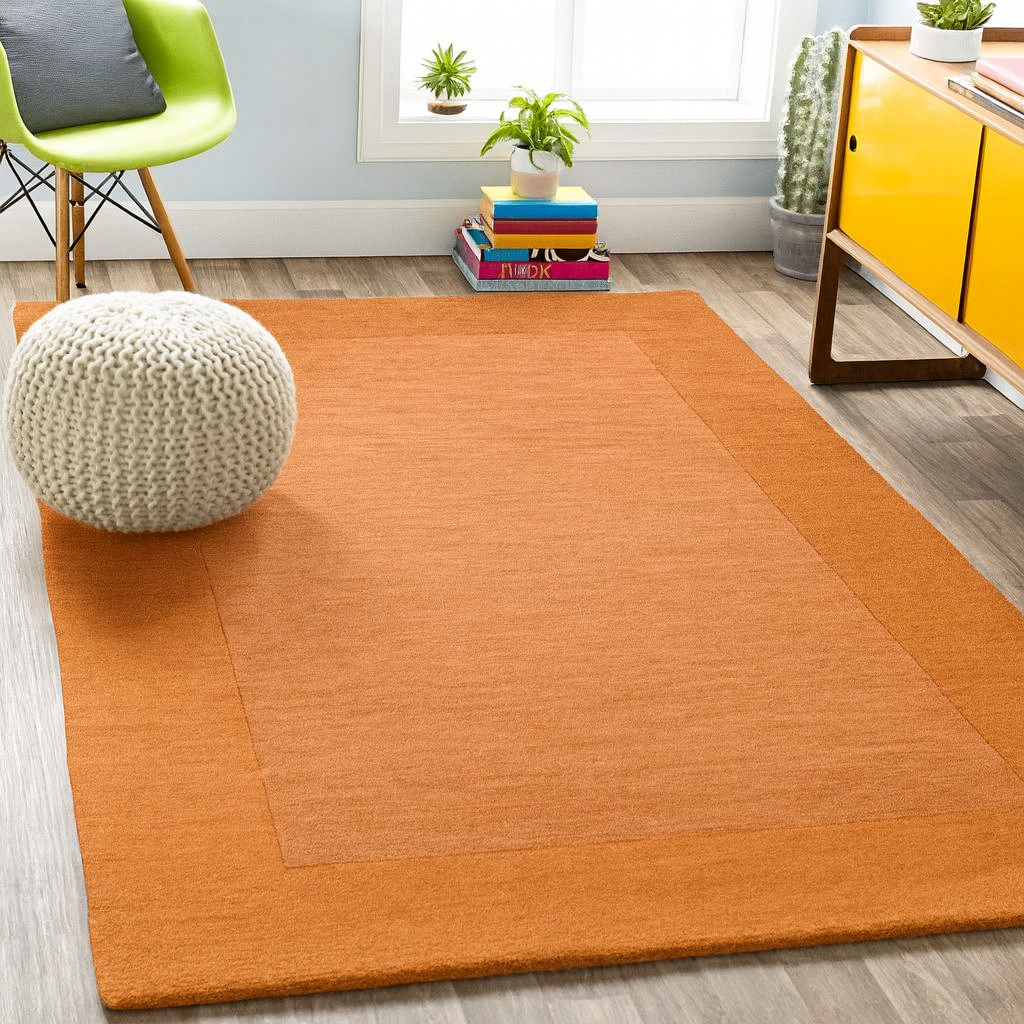 Hand Tufted Orange Geometric Wool Carpet
