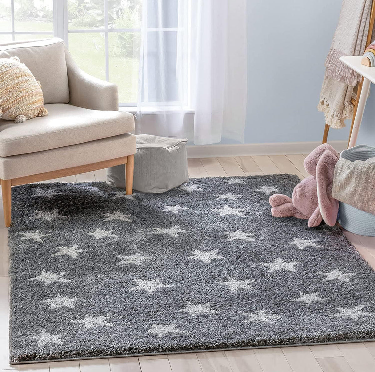 Handcrafted Dark Grey Little Hearts Shaggy Carpet