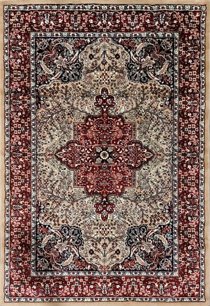 Beige & Maroon Persian Wool Traditional Anti Skid Heavy Carpet