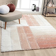 Handcrafted Peach & White 3D Edge Shaggy Carpet