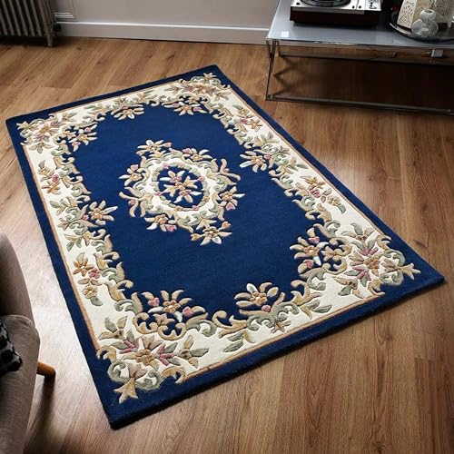 Deep Blue Persian Hand-Tufted Wool Carpet