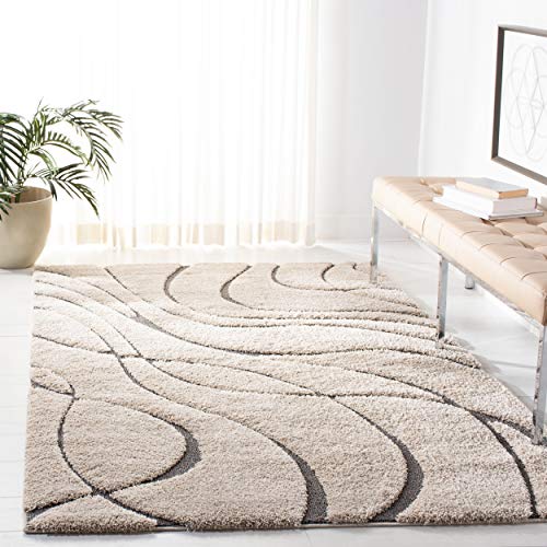 Handcrafted Light Beige & Brown Shaggy Carpet