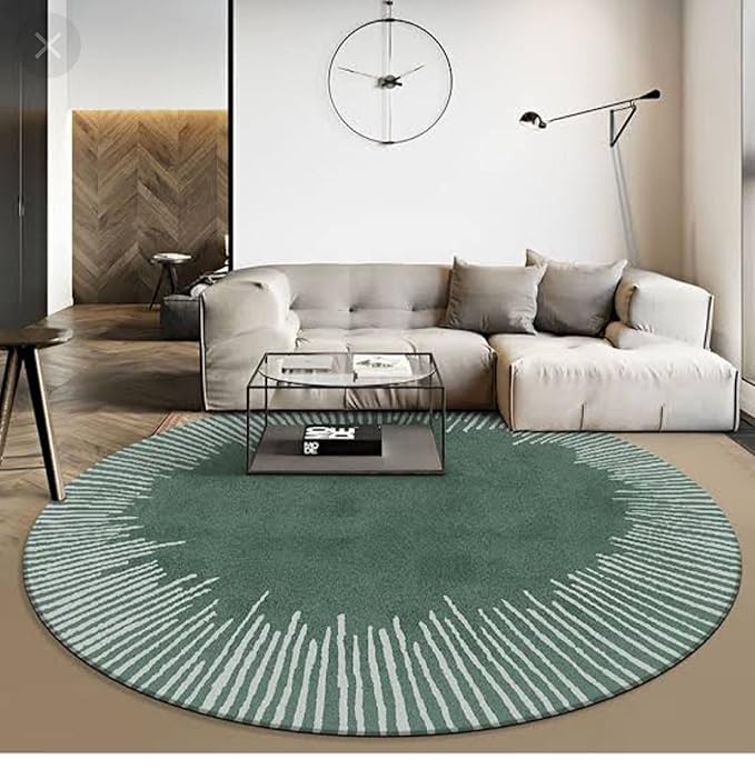 Green & White Hand Tufted Round Plush New Zealand Wool Rug