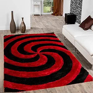 Handcrafted Red & Black Tornado Shaggy Carpet