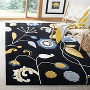 Black Floral Hand Tufted Wool Carpet