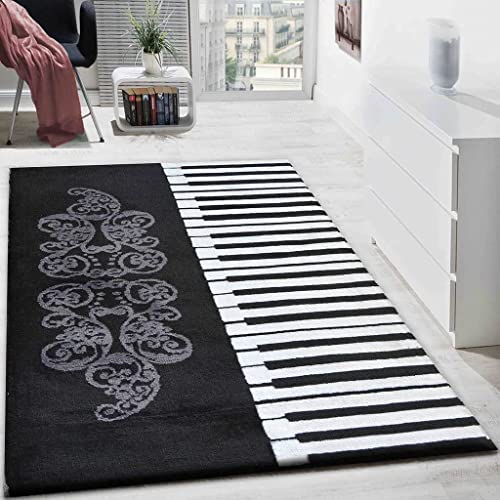 Black & White Hand Tufted Piano Wool Carpet