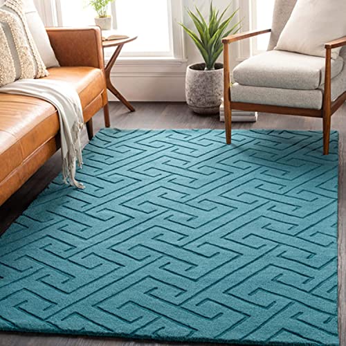 Hand Tufted Sky Blue High Low Pile Wool Carpet