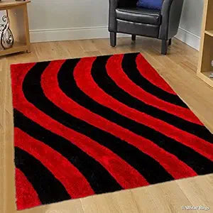 Handcrafted Red & Black Shaggy Carpet
