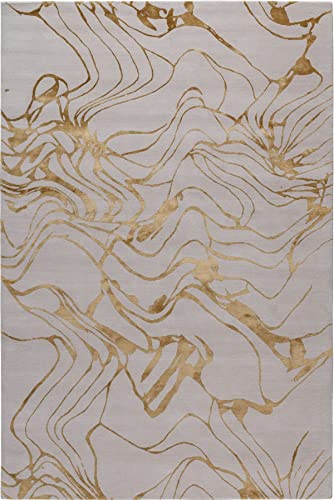 Beige and Gold Hand Tufted Wool Carpet