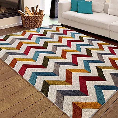 Zig Zag Hand Tufted Multi Coloured Wool Carpet