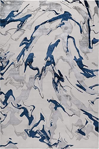 Ivory Blue Hand Tufted Wool Carpet