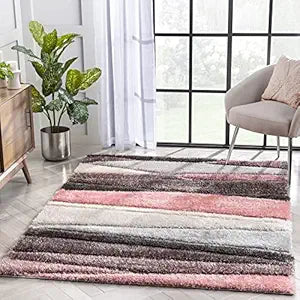 Handcrafted Peach & Charcoal Shaggy Carpet