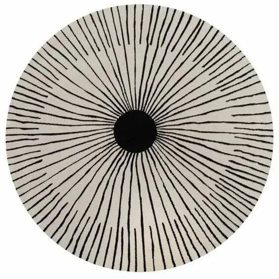 Cream & Black Hand Tufted Round Plush New Zealand Wool Rug