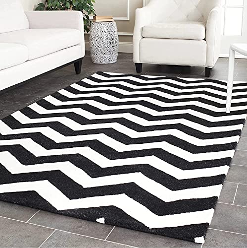 Zig Zag Black & White Hand Tufted Wool Rug