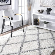 Handcrafted White & Grey Shaggy Carpet