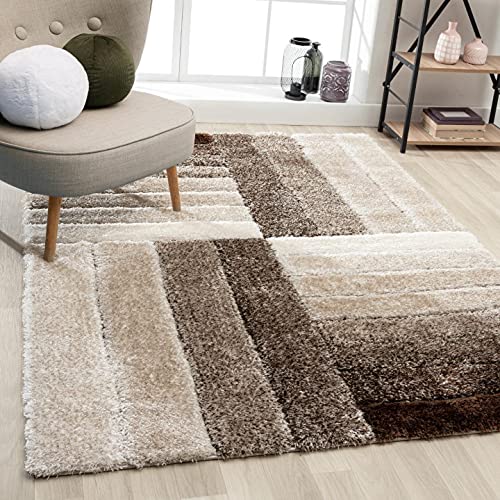 Handcrafted Brown & Beige Multicolored 3D Edge Shaggy Carpet