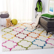 Handcrafted Ivory & Multi Coloured Shaggy Carpet
