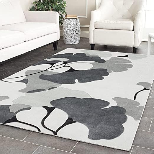 Grey & White Flora Hand Tufted Woolen Rug