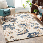 Ivory & Blue Floral Hand Tufted Wool Carpet