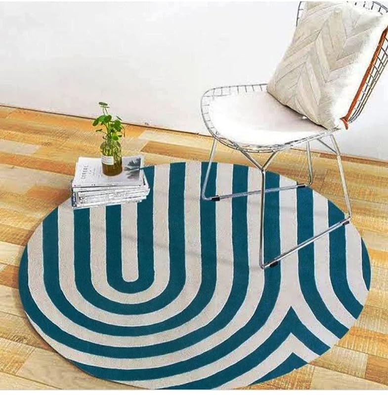 Blue & White Hand Tufted Round Plush New Zealand Wool Rug