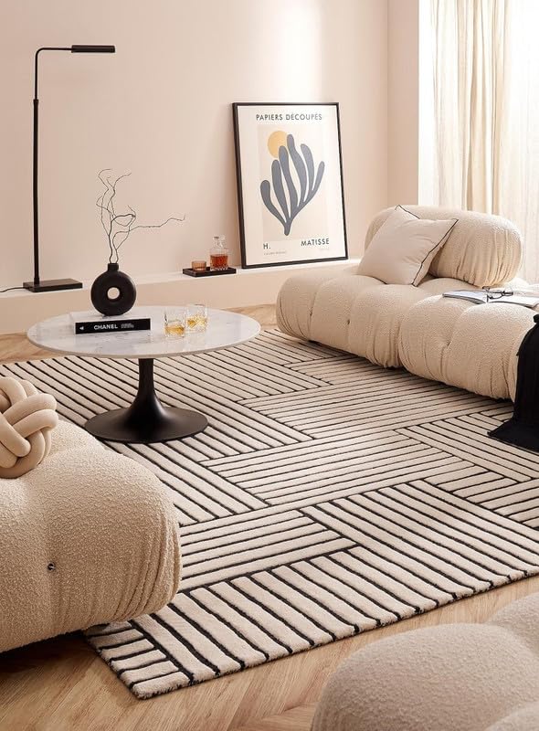 White and Black Hand Tufted Wool Carpet