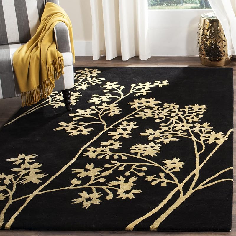 Black & Yellow Floral Hand Tufted Wool Carpet