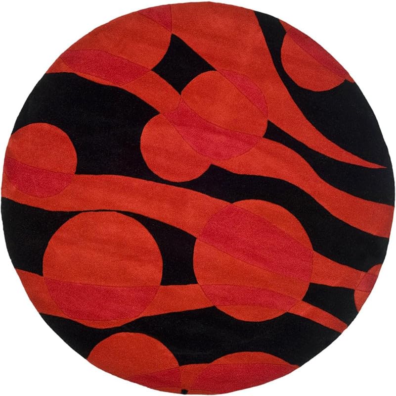 Red & Black Hand Tufted Round Plush New Zealand Wool Rug