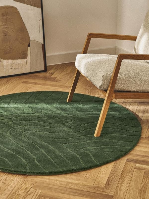 Green Hand Tufted Round Plush New Zealand Wool Rug