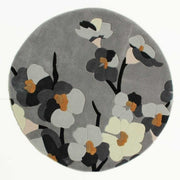 Grey Floral Hand Tufted Round Plush New Zealand Wool Rug