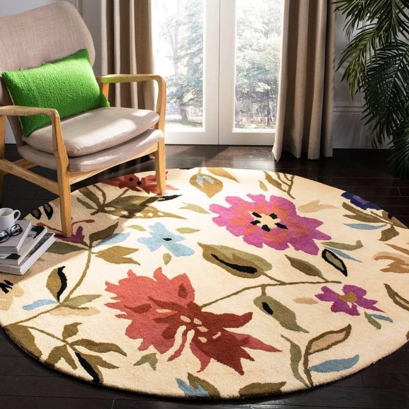 Floral Multicolor Hand Tufted Round Plush New Zealand Wool Rug