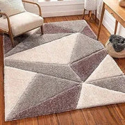 Handcrafted Brown & Grey Geometric Shaggy Carpet