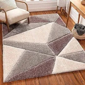 Handcrafted Brown & Grey Geometric Shaggy Carpet