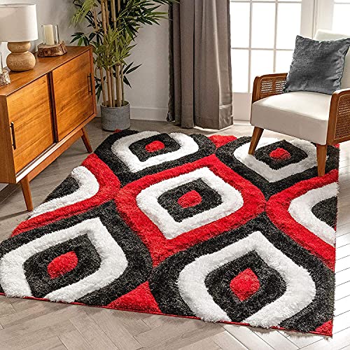 Handcrafted Maroon & Grey Multi Coloured Shag Rug